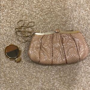 JUDITH LEIBER Vintage Snakeskin Beige Bag With Mirror Clutch Python Purse